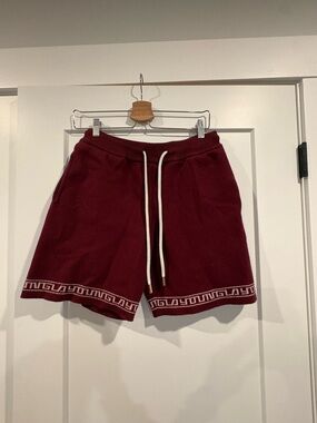 YoungLA Men's Maroon Knit Drawstring Athletic Shorts with White Accents